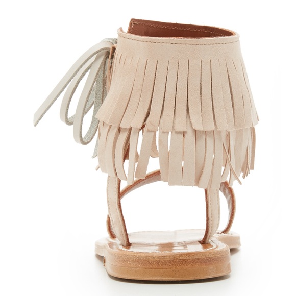 K. Jacques Saint Tropez Salambo Suede Fringe Cuff Flat Sandals 38 Nude Ankle Tie - Picture 8 of 12